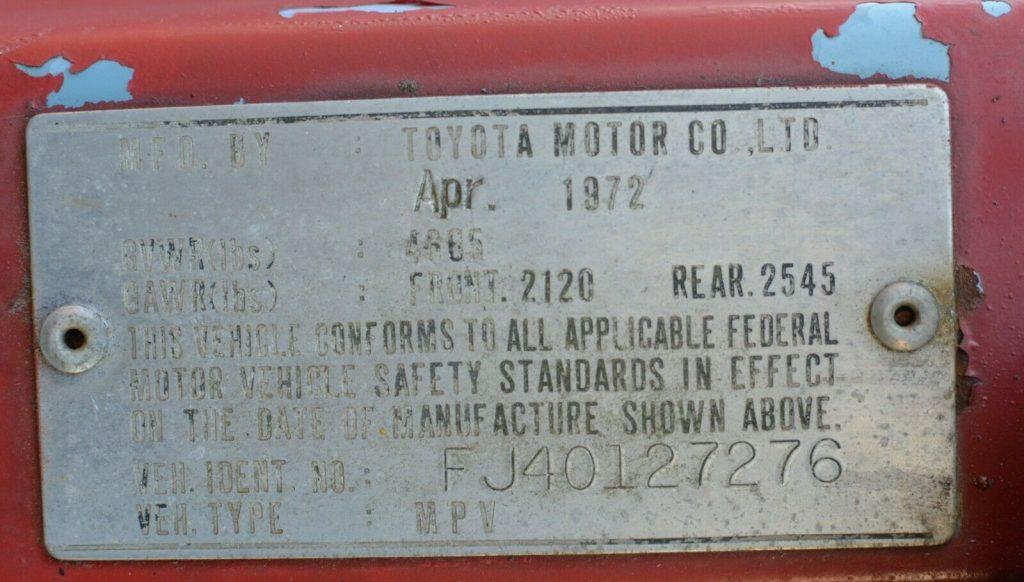 1972 Toyota Land Cruiser 4X4 FJ40 Project